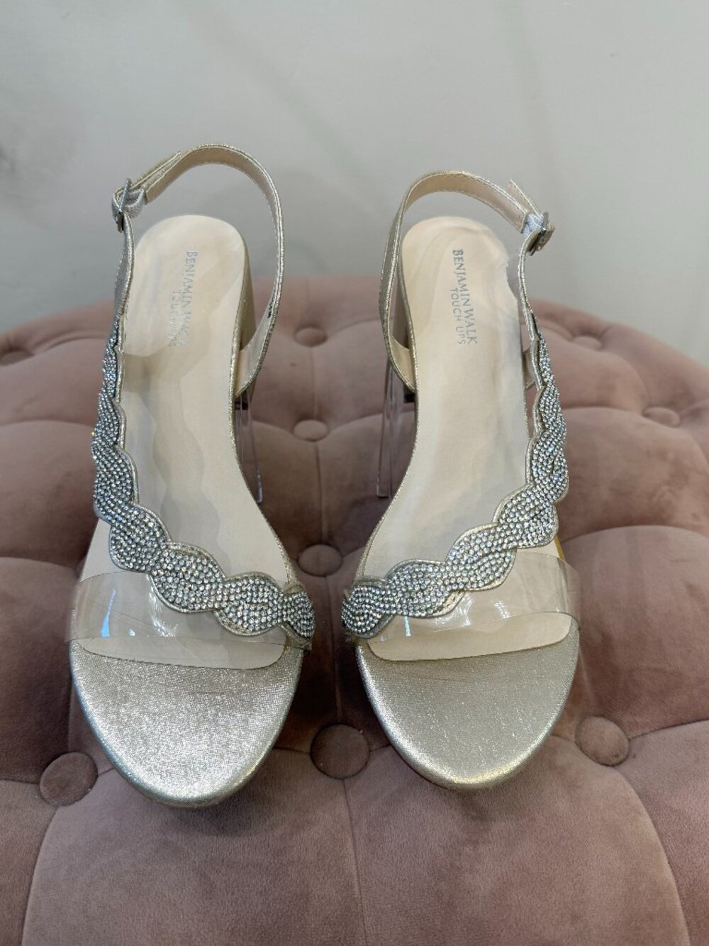 Touch Ups Benjamin Walk Ruby Rhinestone Block Heel Sandals Champagne 9.5M